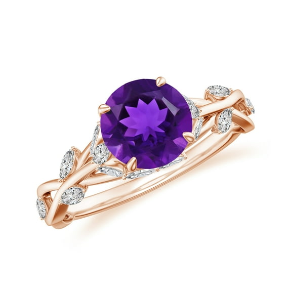 Vine Art Leaf Style Moissanite Ring Amethyst Engagement Ring in Sterling Silver/ Rose Gold Plated Engraved Promise Wedding Band Ring February Birthstone Jewelry, Ring Size 9
