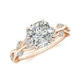 thumbnail image 1 of Vine Art Leaf Style Moissanite Ring Cushion Cut Diamond Engagement Ring in Sterling Silver/ Rose Gold Plated Engraved Promise Wedding Band Ring April Birthstone Jewelry, Ring Size 9, 1 of 8