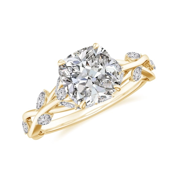 Vine Art Leaf Style Moissanite Ring Cushion Cut Diamond Engagement Ring in Sterling Silver/ Yellow Gold Plated Engraved Promise Wedding Band Ring April Birthstone Jewelry, Ring Size 5