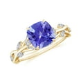 thumbnail image 1 of Vine Art Leaf Style Moissanite Ring Cushion Cut Tanzanite Engagement Ring in Sterling Silver/ Yellow Gold Plated Engraved Promise Wedding Band Ring December Birthstone Jewelry, Ring Size 7, 1 of 8