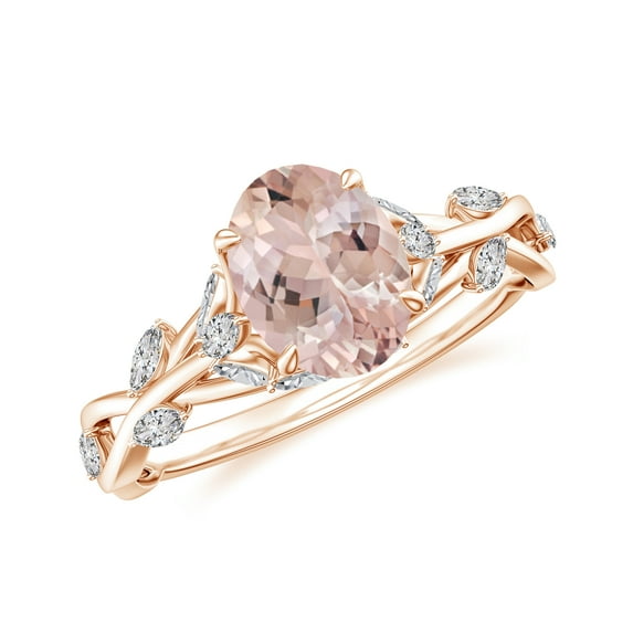 Vine Art Leaf Style Moissanite Ring Oval Shaped Morganite Engagement Ring in Sterling Silver/ Rose Gold Plated Engraved Promise Wedding Band Ring Birthstone Jewelry, Ring Size 9