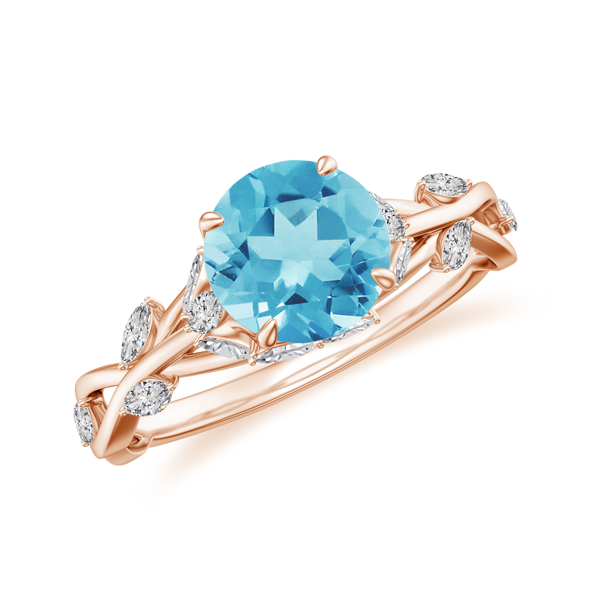 Vine Art Leaf Style Moissanite Ring Swiss Blue Topaz Engagement Ring in ...