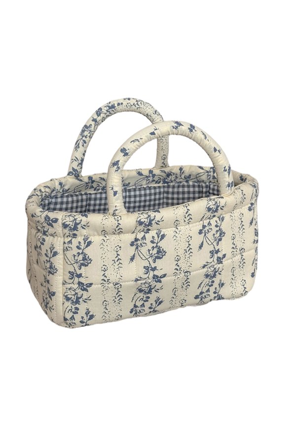 Vine Blue Boho Fabric Storage Basket, Country Style Collapsible Clothes Storage Bucket, Large Capacity Foldable Laundry Hamper for Laundry Room (Vine Blue)