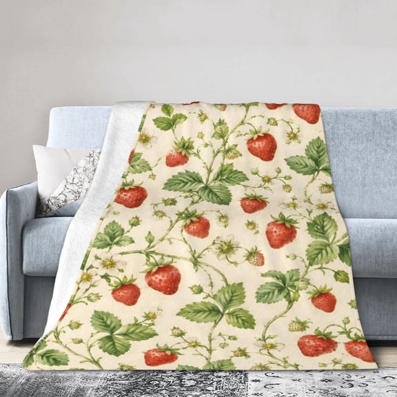 Vine Botanical Strawberry Blanket Gift Throw Blanket Fruit Floral Gift for Women Kitchen Decor 50x40