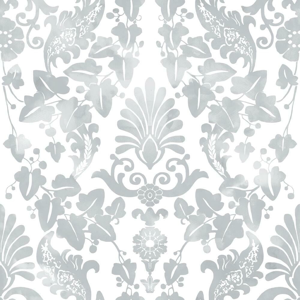 Grey and White Damask Self-Adhesive Removable Wallpaper Roll