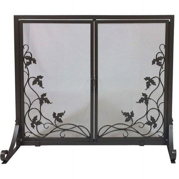 Vine Design Panel Screen with Doors, Black