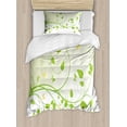 thumbnail image 1 of Vine Duvet Cover Set Twin Size, Flourishing Sapling Pattern with Butterflies and Ladybugs on Leaves, Decorative 2 Piece Bedding Set with 1 Pillow Sham, Lime Green Pale Green White, by Ambesonne, 1 of 3