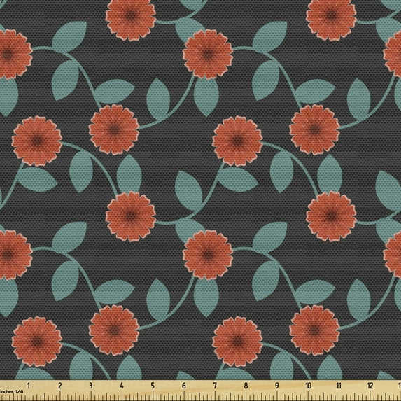 Ambesonne Vine Fabric by the Yard Upholstery, Summer Leafy Stems Foliage, 10 Yards, Charcoal Grey Vermilion