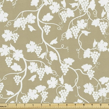 Ambesonne Vine Fabric by the Yard Upholstery, Vineyard Garden Grapes, 2 Yards, Tan and White