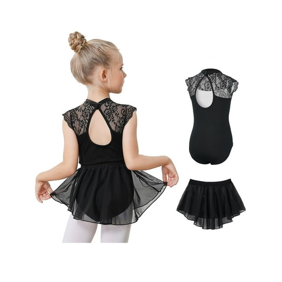 Vine Girls Ballet Leotards,Kids Dance Dress Tutu Skirt 2 Piece Outfit with Removable Shiny Skirt Combo