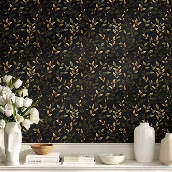 Vine Leaf Peel and Stick Wallpaper, Luxe Vintage Wall Decor, Delicate ...