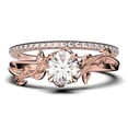 thumbnail image 1 of Vine Leaf Ring, Boho & Hippie 1.50 Carat Round Cut Diamond Moissanite Engagement Ring, Wedding Ring In 10K Solid Rose Gold, Gift, Promise Ring For Her, Bridal Set, Matching Band, 1 of 4