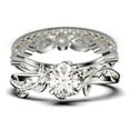 thumbnail image 1 of Vine Leaf Ring, Boho & Hippie 2.00 Carat Round Cut Diamond Moissanite Engagement Ring, Wedding Ring In 925 Sterling Silver With 18K White Gold Plating, Gift, Trio Set, Matching Band, 1 of 4
