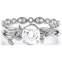 Vine Leaf Ring, Boho & hippie 1.50 Carat Round Cut Diamond Moissanite Engagement Ring, Wedding Ring in 10k Solid White Gold, Gift, Promise Ring For Her, Anniversary Ring, Bridal Set, Matching Band
