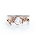 thumbnail image 1 of Vine Leaf Ring, Boho & hippie 1.50 Carat Round Cut Diamond Moissanite Engagement Ring, Wedding Ring in 10k Solid Rose Gold, Gift, Promise Ring For Her, Anniversary Ring, Bridal Set, Matching Band, 1 of 3