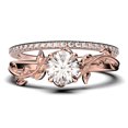 thumbnail image 1 of Vine Leaf Ring, Boho & hippie 1.50 Carat Round Cut Diamond Moissanite Engagement Ring, Wedding Ring in 925 Sterling Silver With 18k Rose Gold Plating, Gift, Bridal Set, Matching Band, 1 of 4