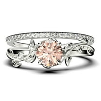 Vine Leaf Ring, Boho & hippie 1.50 Carat Round Cut Morganite And Diamond Moissanite Engagement Ring, Wedding Ring in 10k Solid White Gold, Gift, Promise Ring For Her, Bridal Set, Matching Band