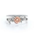 thumbnail image 1 of Vine Leaf Ring, Boho & hippie 1.50 Carat Round Cut Morganite And Diamond Moissanite Engagement Ring, Wedding Ring in 10k Solid White Gold, Gift, Promise Ring For Her, Bridal Set, Matching Band, 1 of 3