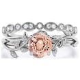 thumbnail image 1 of Vine Leaf Ring, Boho & hippie 1.50 Carat Round Cut Morganite And Diamond Moissanite Engagement Ring, Wedding Ring in 10k Solid White Gold, Gift, Promise Ring For Her, Bridal Set, Matching Band, 1 of 3