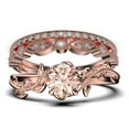 thumbnail image 1 of Vine Leaf Ring, Boho & hippie 2.00 Carat Round Cut Morganite And Diamond Moissanite Engagement Ring, Wedding Ring in 10k Solid Rose Gold, Gift, Promise Ring For Her, Trio Set, Matching Band, 1 of 4