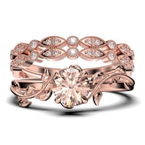 Vine Leaf Ring, Boho & hippie 2.00 Carat Round Cut Morganite And Diamond Moissanite Engagement Ring, Wedding Ring in 10k Solid Rose Gold, Gift, Promise Ring For Her, Trio Set, Matching Band