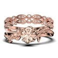 thumbnail image 1 of Vine Leaf Ring, Boho & hippie 2.00 Carat Round Cut Morganite And Diamond Moissanite Engagement Ring, Wedding Ring in 925 Sterling Silver With 18k Rose Gold Plating, Gift, Trio Set, Matching Band, 1 of 4