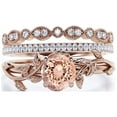 thumbnail image 1 of Vine Leaf Ring, Boho & hippie 2.00 Carat Round Cut Morganite And Diamond Moissanite Engagement Ring, Wedding Ring in 925 Sterling Silver With 18k Rose Gold Plating, Gift, Trio Set, Matching Band, 1 of 3