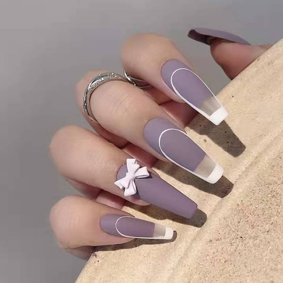 Vine Purple French Style Bow Wear Manicure
