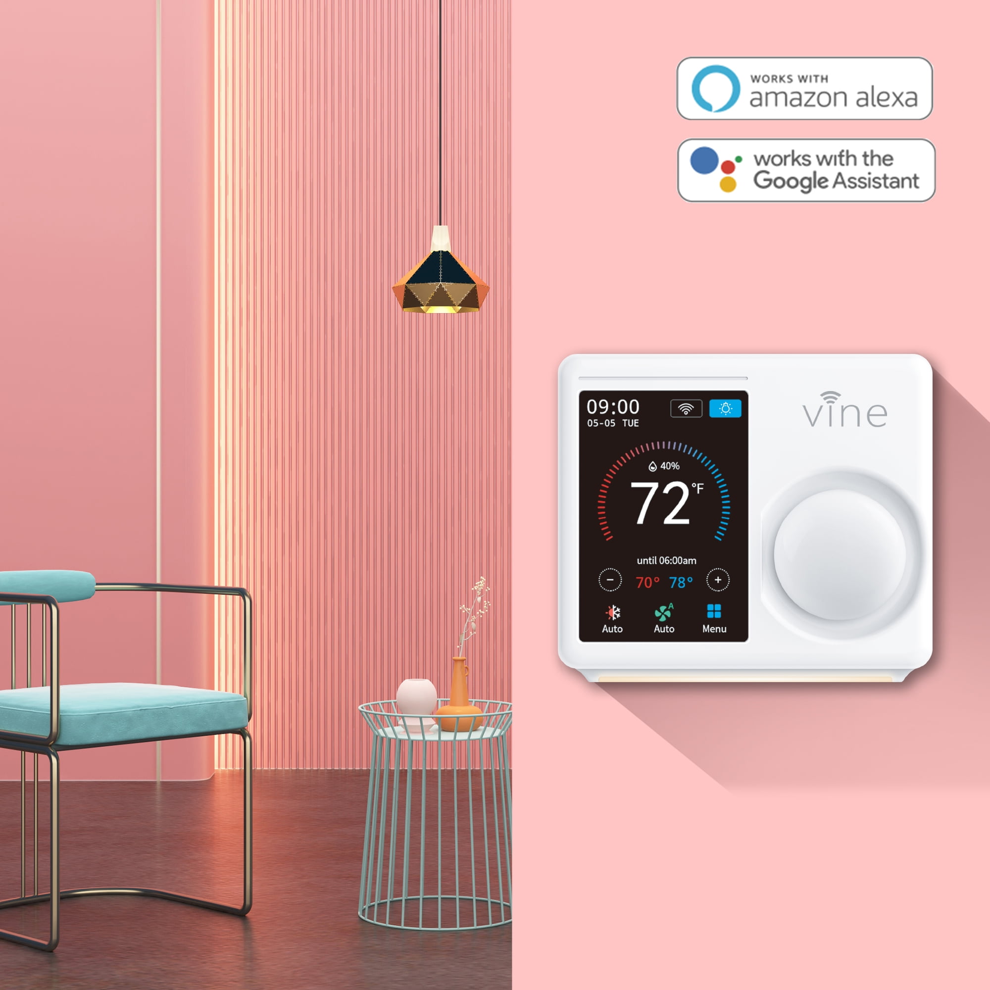 Vine Smart Home Thermostat WiFi TJ610E Rotary Knob Work CWire