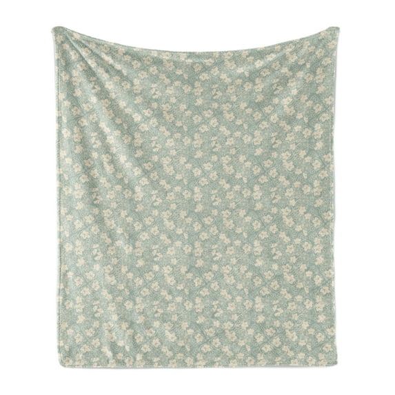 Vine Soft Flannel Fleece Throw Blanket, Antique Pastel Gourd Field Pattern with Large Leaves and Spiral Vines, Cozy Plush for Indoor and Outdoor Use, 70" x 90", Almond Green and Beige, by Ambesonne