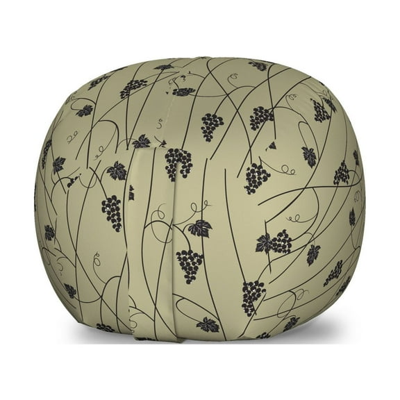 Vine Storage Toy Bag Chair, Rustic Vineyard Illustration with Monochrome Bunch of Grapes on Tender Vine Stems, Stuffed Animal Organizer Washable Bag, Large Size, Khaki and Black, by Ambesonne