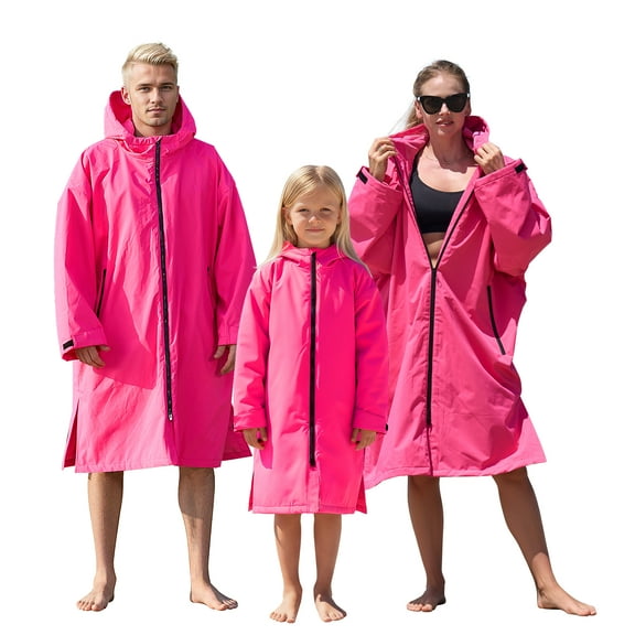 Lobmouse Swim Parka for Adult and Kids,Unisex Fleece Lined Hooded Swim Jacket,Waterproof Windproof Versatile Warm Coat Oversized Bat Wing Changing Poncho for Surfing Swimming