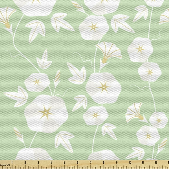 Ambesonne Vine Fabric by the Yard Upholstery, Morning Glory Species, 5 Yards, Pale Green Mustard