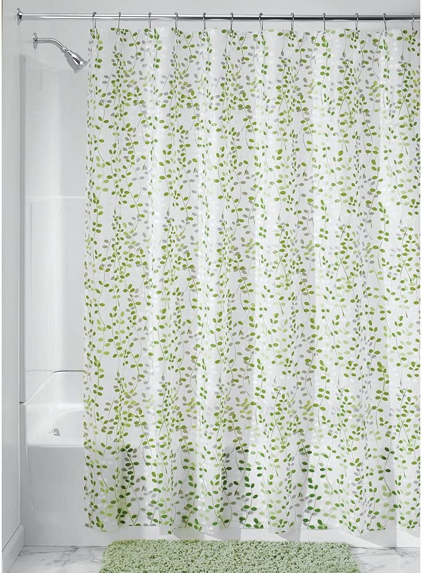 Green and White Semi-Sheer PEVA Shower Curtain with Liner
