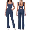 thumbnail image 1 of Vine Women Flare Jumpsuits One Piece Yoga Workout Strappy Square Neck Backless Full Stretch Jumpsuit,Navy Blue Bell Bottoms Flare Jumpsuits Butt Lifter Bodysuit Jumpsuits for Women, 1 of 7