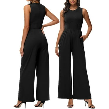 Vine Women Jumpsuits One Piece Jumpsuits for Women Dressy Casual Outfits Sleeveless Mock Neck Wide Leg Jumpsuits With Pockets S-2XL