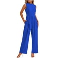 thumbnail image 1 of Vine Womens Summer One Piece Jumpsuits Dressy Casual Outfits Sleeveless Mock Neck Wide Leg Pants Rompers With Pockets, 1 of 7