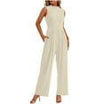 thumbnail image 1 of Vine Womens Summer One Piece Jumpsuits Dressy Casual Outfits Sleeveless Mock Neck Wide Leg Pants Rompers With Pockets, 1 of 7