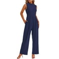 thumbnail image 1 of Vine Womens Summer One Piece Jumpsuits Dressy Casual Outfits Sleeveless Mock Neck Wide Leg Pants Rompers With Pockets, 1 of 7