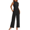 thumbnail image 1 of Vine Womens Summer One Piece Jumpsuits Dressy Casual Outfits Sleeveless Mock Neck Wide Leg Pants Rompers With Pockets, 1 of 7