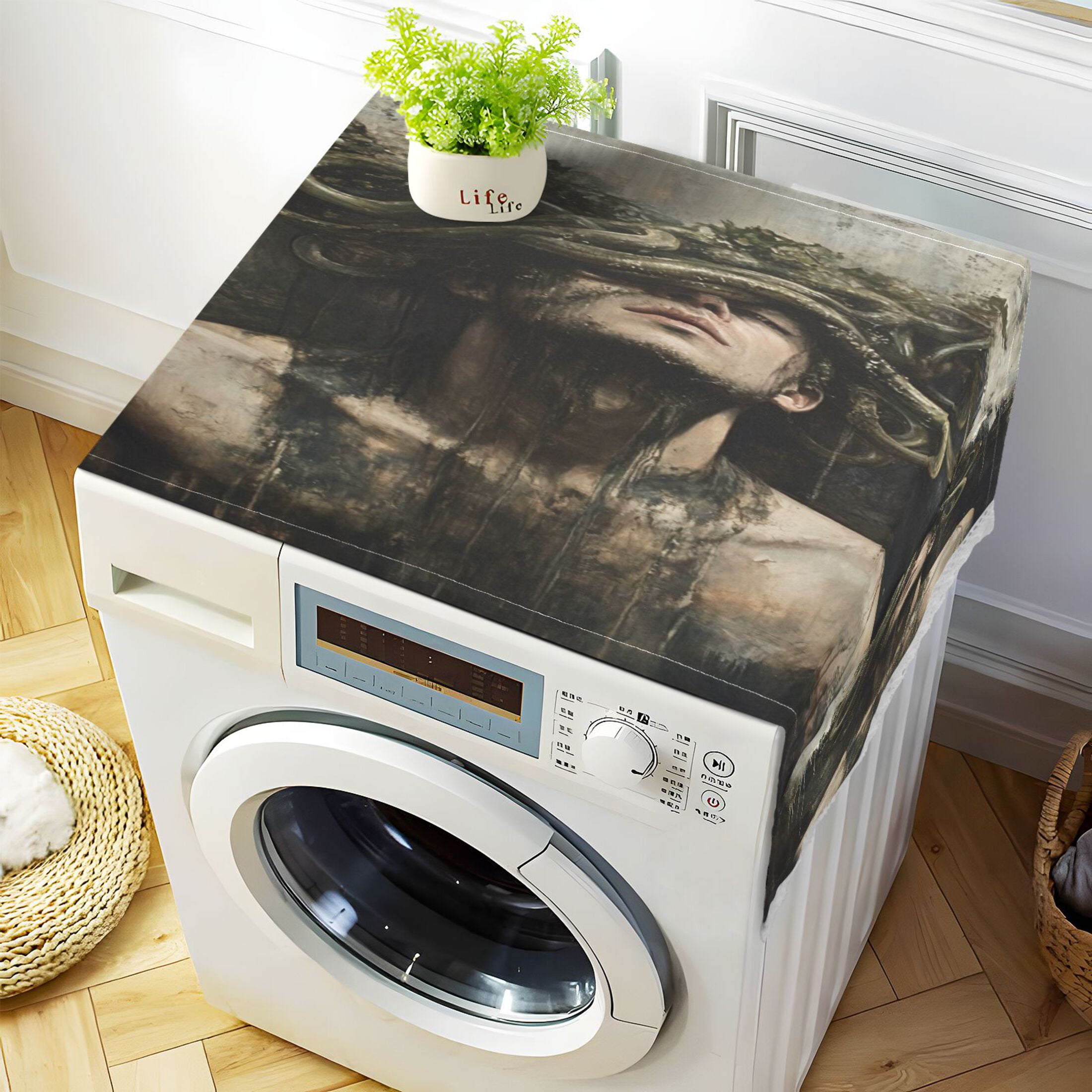 Vine Wrapped Around The HeadWasher and Dryer Covers Dust-Proof and Oil Resistant Fridge Cover with 4 Storage Pockets Washing Machine Top Cover for Laundry Kitchen Home 51.2 x 22 In