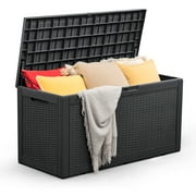 Vineego 100 Gallon All-Weather Resin Deck Box,Indoor Outdoor Lockable Storage Container, Black