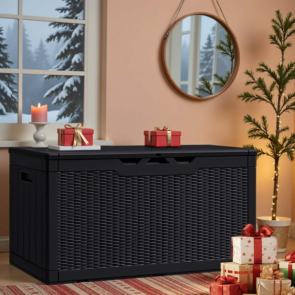 Vineego 100 Gallon All-Weather Resin Deck Box,Indoor Outdoor Lockable Storage Container, Black