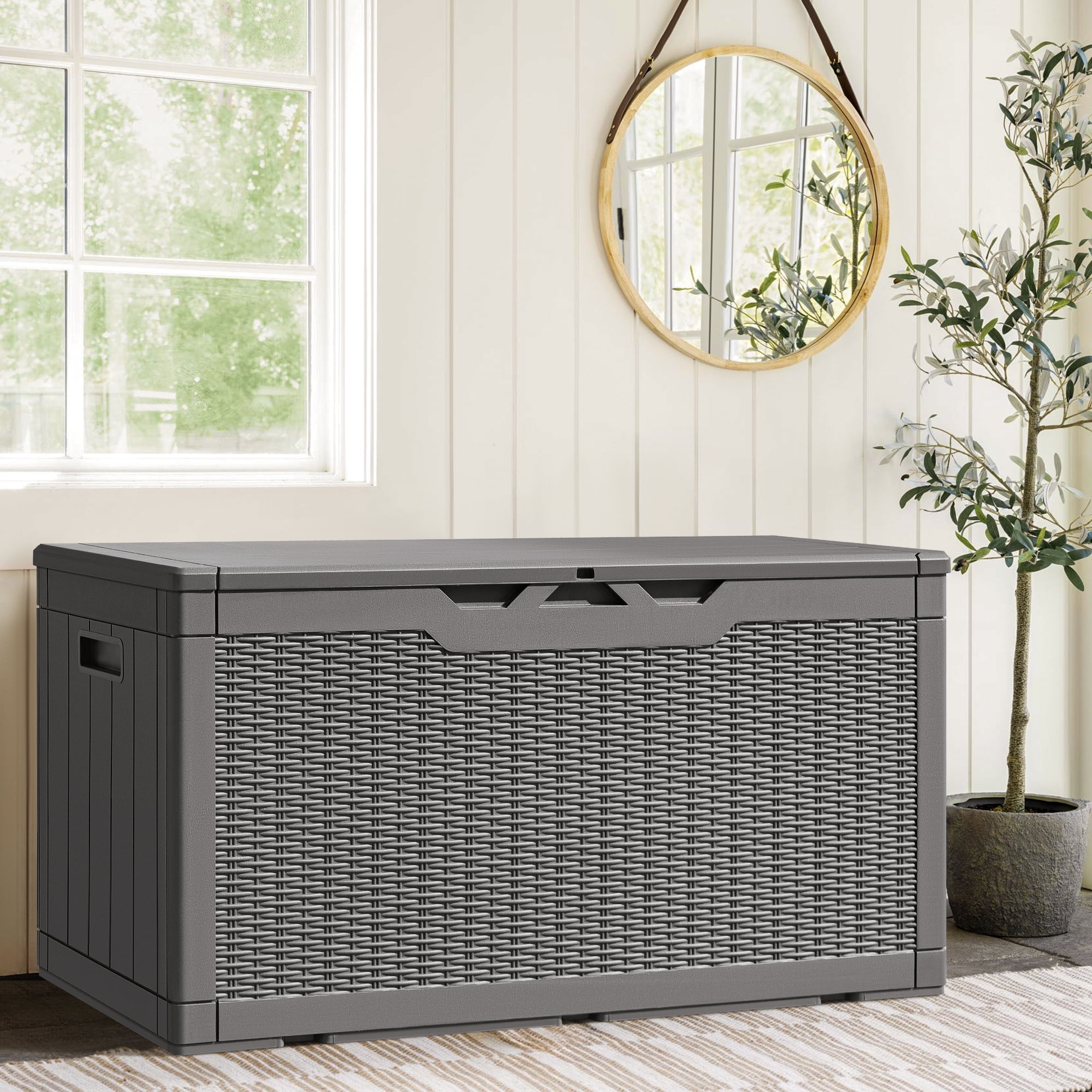 Vineego 100 Gallon Resin Deck Box,Indoor Outdoor Lockable Storage Containe,Upgraded,Gray
