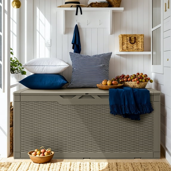 Vineego 100 Gallon Resin Deck Box,Indoor Outdoor Lockable Storage Containe,Upgraded,Light Brown