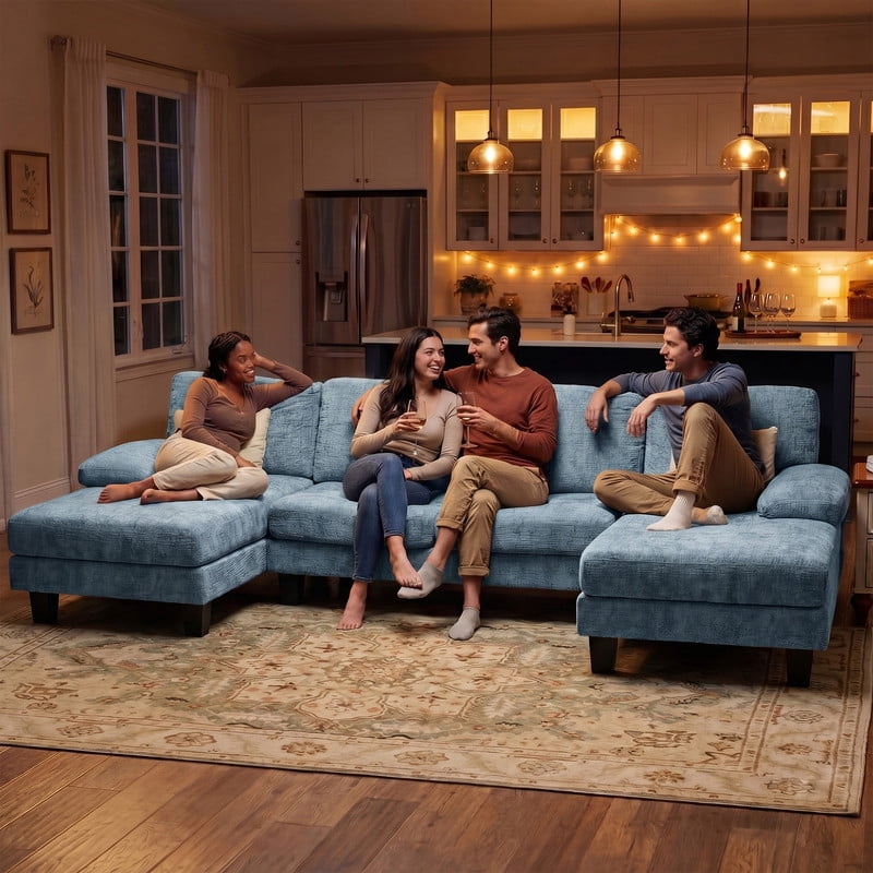 Vineego 105" Cloud U-shape Sectional Sofa Modern Modular Oversized Couches for Living Room,No Assembly Required,Blue