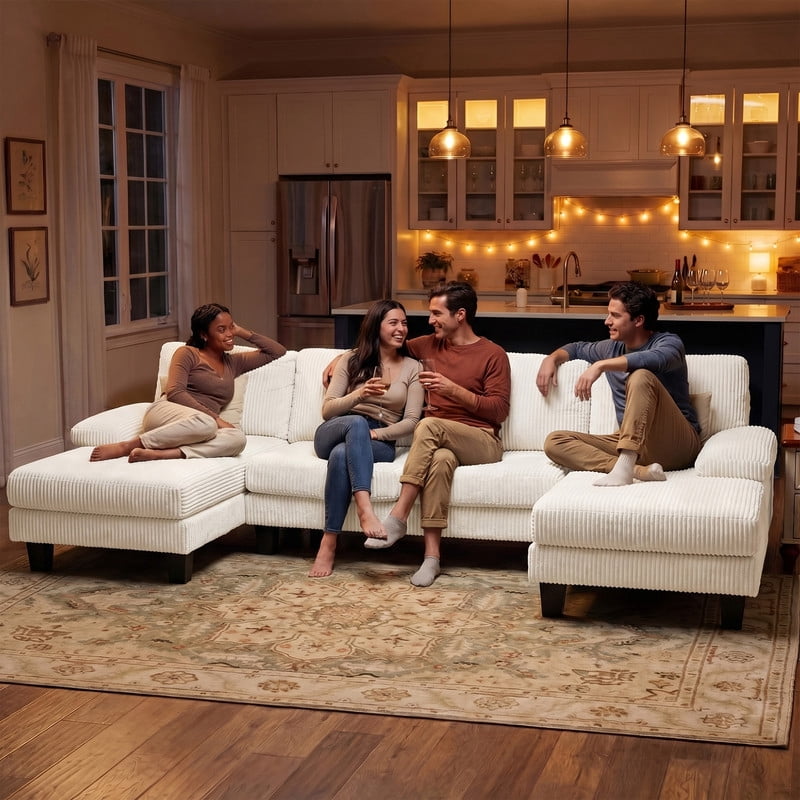 Vineego 105" Cloud U-shape Sectional Sofa Modern Modular Oversized Couches for Living Room,No Assembly Required,Corduroy Beige