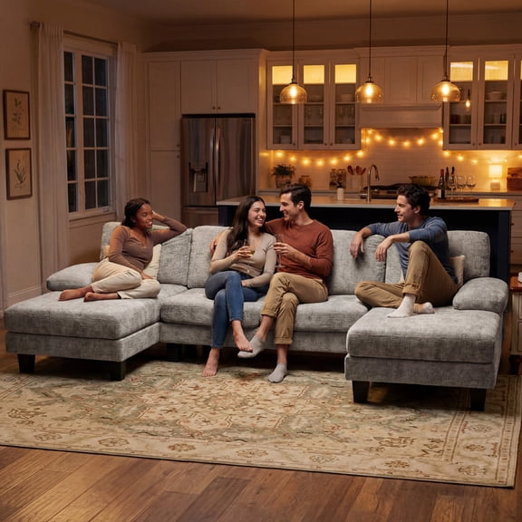 Vineego 105" Cloud U-shape Sectional Sofa Modern Modular Oversized Couches for Living Room,No Assembly Required,Gray