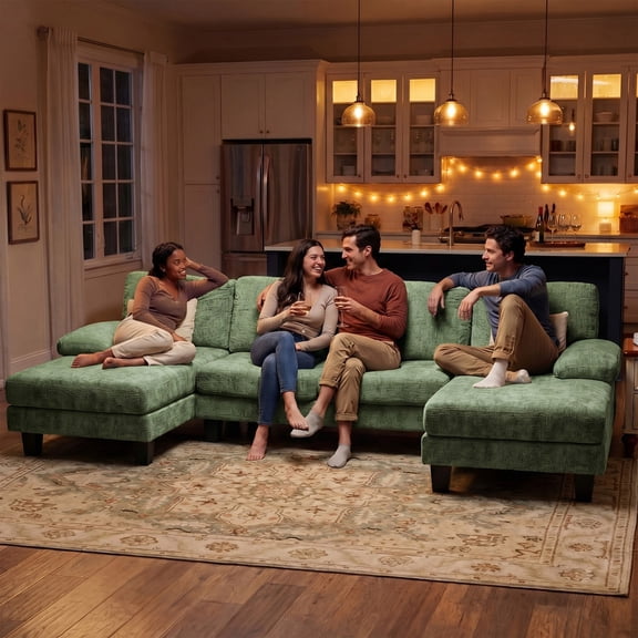 Vineego 105" Cloud U-shape Sectional Sofa Modern Modular Oversized Couches for Living Room,No Assembly Required,Green