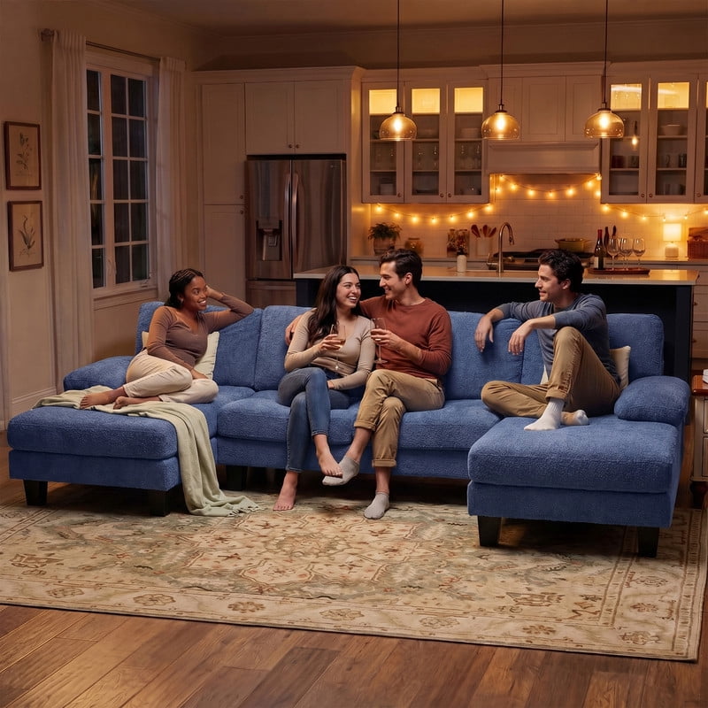 Vineego 105" Cloud U-shape Sectional Sofa Modern Modular Oversized Couches for Living Room,No Assembly Required,Loop Yarn Blue